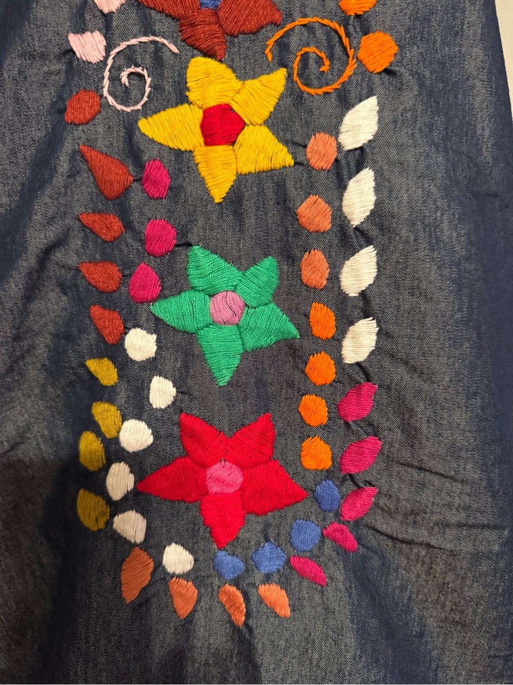 Embroidered Floral Mexican Tunic Dress - with Multicolor Floral Embroidery - Picture 4 of 10